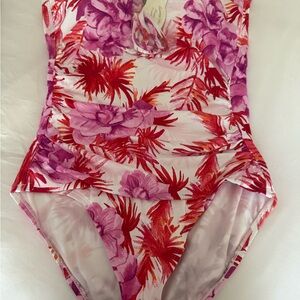 Tommy Bahama Pink and Red Floral One Piece Swimsuit
